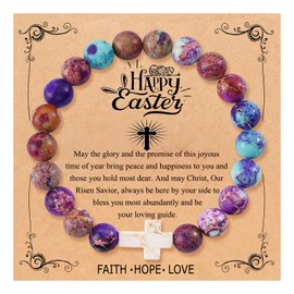 QWNHONEY Easter Basket Stuffers Bracelet for Women Daughter Granddaughter Christian Gifts Beads Colorful Imperial Nature Stone
