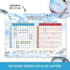 TOBJA Ships Sinking Game - A4 Pad with 50 Sheets: The Classic Game in Fresh Design | Extra Large Font for Seniors | Game 2 People (Pad 50 Sheets)