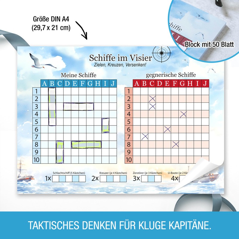 TOBJA Ships Sinking Game - A4 Pad with 50 Sheets: