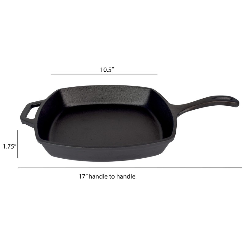 Jim Beam JB0217 10.5" Pre Seasoned Cast Iron Square Skillet