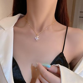 IMINI Cute Windmill Pendant Necklaces Cubic Zirconia Crystal Rotate Windmill Fidget Inspirations Spinner Charm Choker Necklace Chain Anxiety Fashion Jewelry Gifts for Women Girls Birthday (Gold)