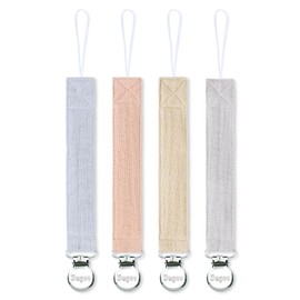 Clip para chupete para bebé niño y niña, soporte para chupete de tela suave de lino con clip para Binky, correa de soporte para chupete, unisex, paquete de 4 (azul)