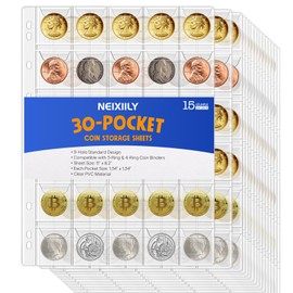450 Pockets Coin Binder Pages (9-Hole Coin Pocket Pages) - 15 Pages (30/Page) | Coin Protector Sheets | Display Coins Tokens Medals | NEIXIILY