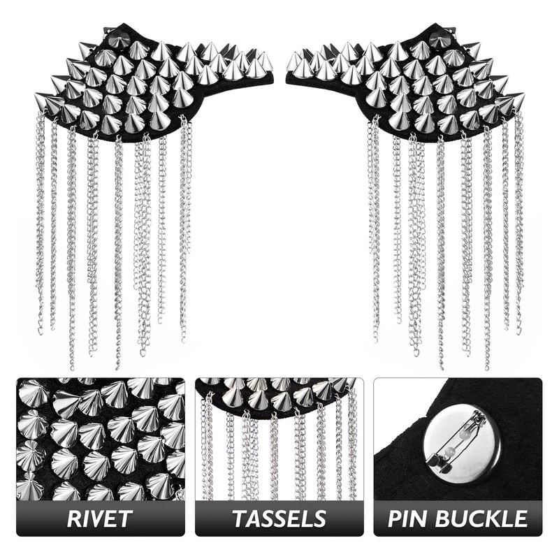 BESTOYARD Fringe Shoulder Pieces Rivet Tassel Chain Epaulet Shoulder Boards