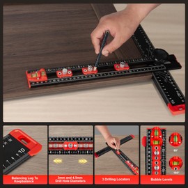 AHYYN 4-in-1 Drilling T Square, Adjustable 14in Multifunctional T Square Ruler, for Cabinet Hardware Jig, Marking Gauge Tools for Woodworking, Cabinet Drawer Door Hole Drilling Template