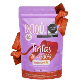 Delou  Tiritas Enchiladas Veganas Sin Azcar - Mango y Fresa 200g - Ingredientes 100 Veganos - Endulzadas con Monk Fruit - Keto - Bajas en Caloras y...