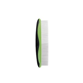 QUETTO Stainless Steel Grooming Comb for Dogs & Cats - Rounded Teeth & Rubber Handle for Easy De-Matting and Undercoat Removal Green