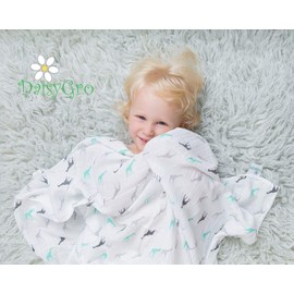 DaisyGro Luxury Swaddle Blankets, Certified Organic Muslin Cotton, 3 Unisex Designs, Large 120cm x120cm