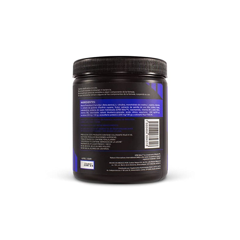 Pre Workout, Pre Entreno CORE IGNITION by NUTRINOW, sabor Blueberry-Granada,