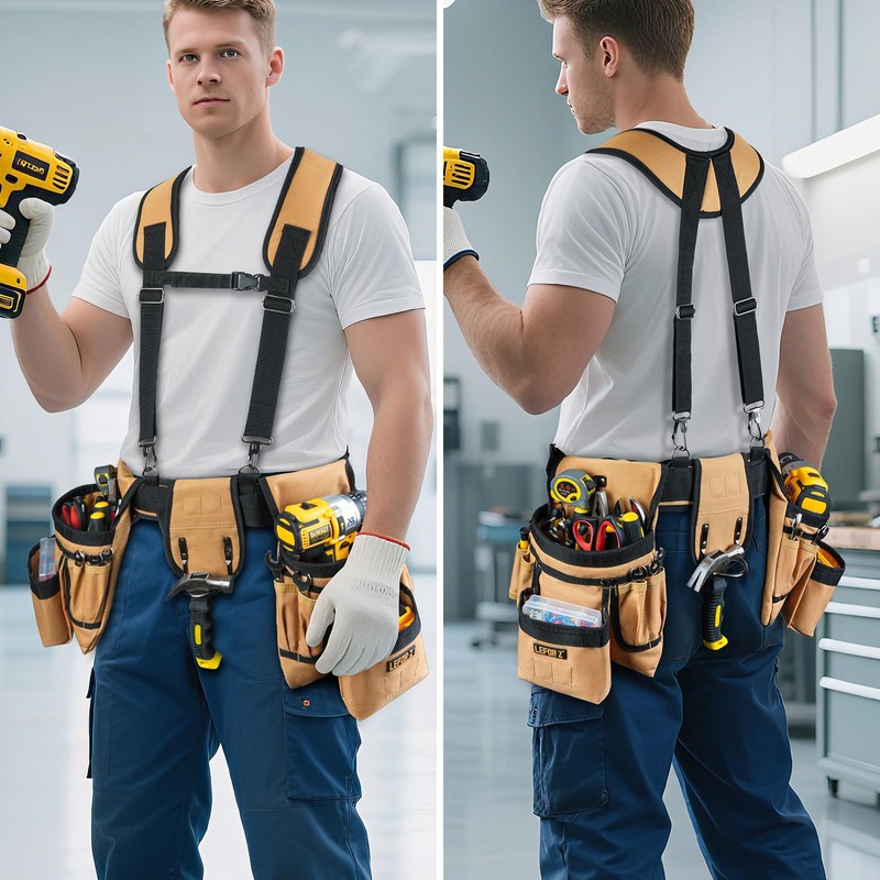 Tool Belt with Suspenders,27-Pockets Heavy Duty Tool Belts for Men