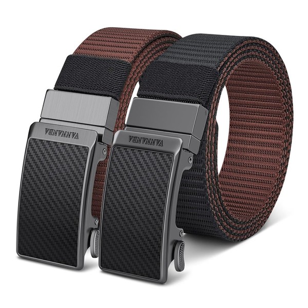 VANNANBA Mens Reversible Ratchet Nylon Belt-Adjustable No-Hole Design,Durable & Stylish