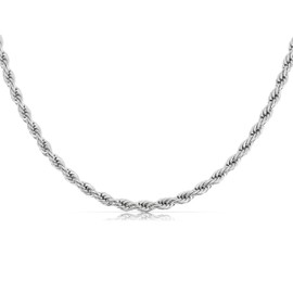 Made by Nami Men's Corded Silver Chain Stainless Steel 50 cm Long Waterproof Jewellery Gift for Him, Stainless Steel