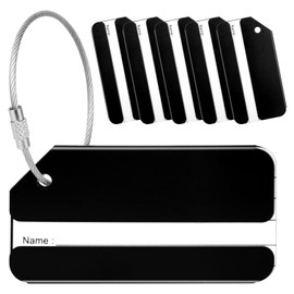 Yizhet Luggage Tags with Address Tag, 6 Pieces Luggage Tags, Suitcase Tags, Suitcase Sign with Stainless Steel Cable for Luggage Suitcase, Bag, Handbag (Black)