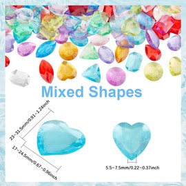 SOFPLATE 150Pcs Acrylic Diamond Gems Pirate Gems Treasure Chest Plastic Jewel Bulk Heart Round Faux Bling Gem Diamonds Crystals Plastic Gemstones for Vase Filler Pirate Crafts Party Favors Home Decor