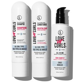 Love Ur Curls Fragrance Free Shampoo and Conditioner Set with All in One Curl Cream Styler for Curly Hair, 3 Step System to Repair, 200 mL