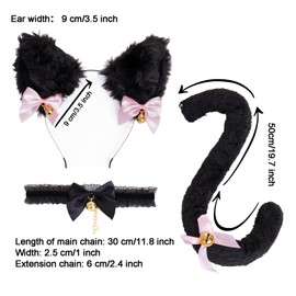 Fumwase Cat Ears and Tail Set with Bells 3PCS Cat Cosplay Costume Set Cat Ears Headband Cat Tail Choker for Women Girls