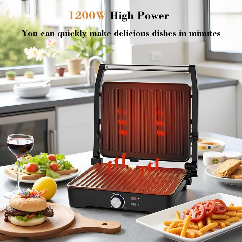 MUBENLIFE Panini Press,Sandwich Press Grill,180 Degree Open,Perfect for Grilling Sandwich,Steak,Burger,Non-Stick