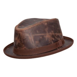 American Hat Makers Soho Leather Fedora — Brown, XX-Large