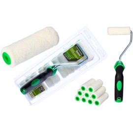 ToolSpace Set of 10 Paint Rollers, 7 cm, with Handle, Resistant to Solvents, Paint Roller, Velour Rollers for Paints, Velur/Polyacrylic Roller Roller, Flock Painter's Rollers for Wood Varnish