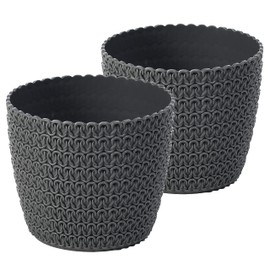 Tymar Flowerpot, pack of 2, round shape, planter, crochet look (anthracite, diameter 14 cm)
