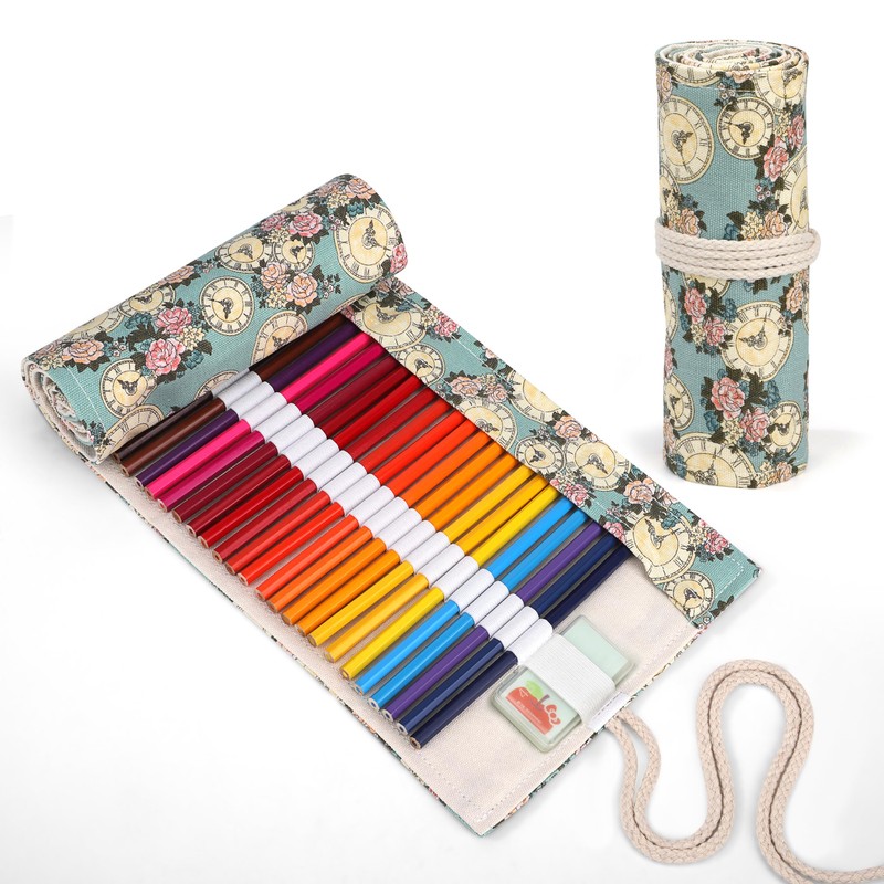 Newellsail Pencil Roll 72 Holes Canvas Rolling Pencil Case Portable