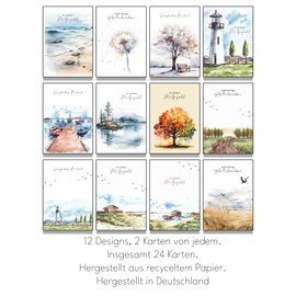 the lazy panda card company Set of 24 Recycled Paper Sympathy Cards - 12 Assorted Designs