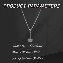 Ticome Men's Thors Hammer Pendant Necklaces Norse Viking Stainless Steel Chain Silver Gothic Retro Hip-hop Punk Amulet Powerful Protection Jewellery Presents for Men Boys Father