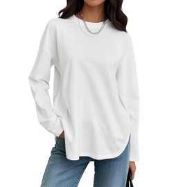 Meetrendi Womens Long Sleeve Cotton T-Shirts Tee Crew Neck Loose Fit Oversized Tunic Tops Fall 2025 Trendy Casual White