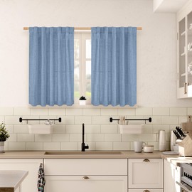 BGment Blue Linen Curtains 40 Inch Length for Short Windows, Small Drapes Light Filtering for Cafe Office Bathroom Bedroom Farmhouse Rod Pocket Back Tab, 2 Panels Set, 42 Inch Wide