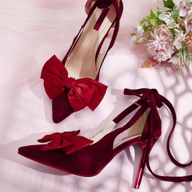 PH PandaHall 2pcs Dark Red Bow Shoe Clips, Satin Shoes Buckle Removable Shoe Clips Elegant Shoes Clip Shoe Jewelry Clips for Women Wedding Summer Party Heels Flats Hair Accessories Bag Clothing Boot