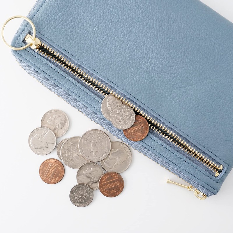 [SLIP-ON] Genuine Leather Wallet Multifunction Pouch OSL Wallet Pouch, Gray