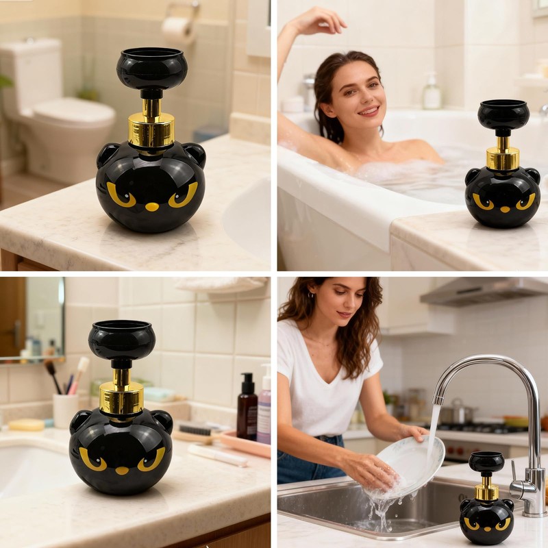 GDGJWL Cute Cat Paw Foam Soap Dispenser, Black Kitty Hand