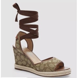 Coach Women’s Patrice Signat Espadrille Color Khaki/Dark Saddle Size 7.5B CT036