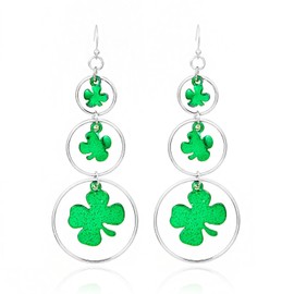 Aksod St. Patrick's Day Earrings Dangling Green Four Leaf Clover Earrings Dangle Trendy Shamrock Circle Linked Drop Earrings Irish Holiday Jewelry Gift for Women (Style C)