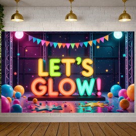 Neon Let's Glow Theme Backdrop Decorations Glow in The Dark Photography Background Sleepover Graffiti Splash Paint Banner Party Supplies Decor Photo Booth Background for Adults Kids Birthday