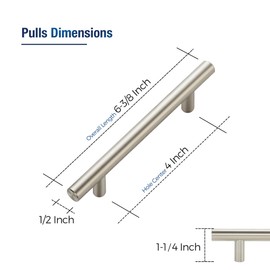 JOY DECOR 3 Pack Cabinet Handles, Brushed Nickel Cabinet Pulls, 4 in Hole Center Kitchen Cabinet Handles, Stainless Steel T Bar Handles for Dresser Drawers
