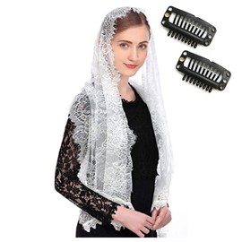 Uccellino Catholic Veil Church Mass Worship Stole with Attached Comb to Prevent Slipping, Veil, white