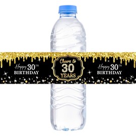 WOWOPA 32Pcs Cheers to 30 Years Water Bottle Labels, Happy 30th Birthday Labels Stickers for Women and Men Birthday Party Decorations - Black