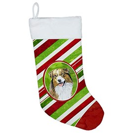 Caroline's Treasures SC9357-CS Australian Shepherd Candy Cane Holiday Christmas Christmas Stocking SC9357, Large, Multicolor
