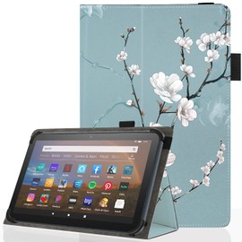 Pudiceva Universal Case for 10 10.1 inch Tablet,Slim Folio Protective Cover for 9.6" 10" 10.1" 10.5" and All 9"-10.5" Touchscreen Tablet Cover with Adjustable Fixing Band,Sakura