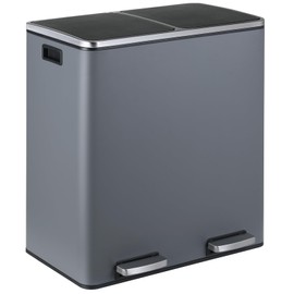 ComfyCorner 16 Gallon Rectangular Stainless Steel Trash Can, Dual Compartment Garbage Bin with Recycling Combo, Metal Dustbin Lid, Removable Liner, Indoor Hands Free Waste Bucket for Kitchen Home