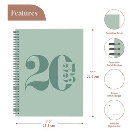 Rileys Planner 2024-2025 18-Month Academic Weekly Planner - Typographic Weekly & Monthly Agenda Planner, Flexible Cover, Notes Pages, Twin-Wire Binding (8.5 x 11 inch, Green)