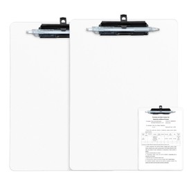 FRETONBA White Clipboard with Pen Holder, 2 Pack Plastic Clipboard with Low Profile Metal Clip, Hanging Clipboards Holds 8.5x11 Inch Papers, Standard A4 Letter Size Clip Board for Office & School