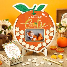 Wenqik 63 Pcs Baby Shower Guest Book Alternatives Set Baby Shower Decorations with Photo Frame Sonogram Frame Keepsake 60 Wood Slices Guest Book for Birthday(Little Cutie)