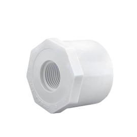 White PVC Reducer Bushing - 3/4" Spigot x 1/2" FNPT Female Pipe Thread SCH 40 PVC Pipe Adapter Fitting