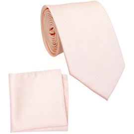 ZENXUS Regular Blush Pink Tie and Pocket Square for Men, Solid Color Necktie Set, 3.2 inch Standard Width