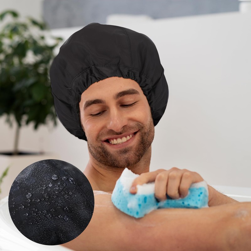 Qinayu Shower Cap for Men Elastic Adjustable Black Bath Cap