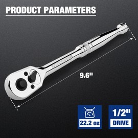 WORKPRO 1/2-Inch Drive Ratchet, Quick-Release Reversible Ratchet Wrench, 72-Tooth 1/2 Drive Ratchet Handle, Chrome Alloy Made, Cr-Mo Head, Full Polished