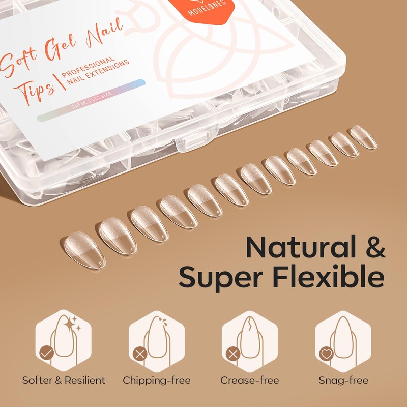 Modelones Nail Tips, 216 Pieces, Full Cover Nail Tips Set,