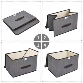 AURMOO Pack of 4 Fabric Storage Boxes, Basket Storage with Lid, 8 L, Clothes Boxes, Storage, Stackable, Organiser Fabric with Lid, Foldable, Storage Box, Grey (255 x 190 x 160 mm)